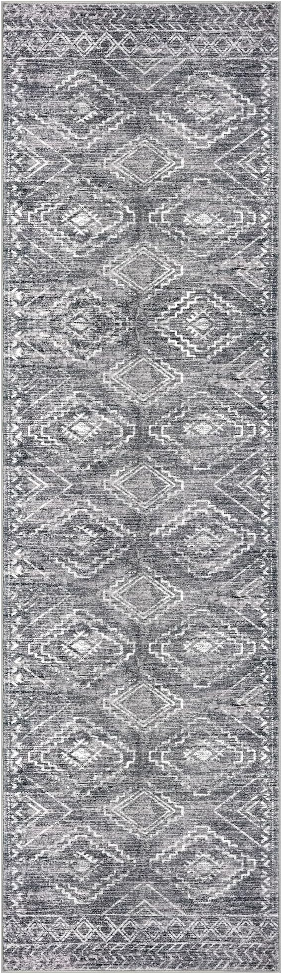 KILOCOCO Hallway Runner Rug 2'x7' Runners for Hallways Washable Runner Rug Non Slip Rubber Backed Low-Pile Runners for Bedroom Kitchen Living Room Laundry Room Boho Rugs, Grey