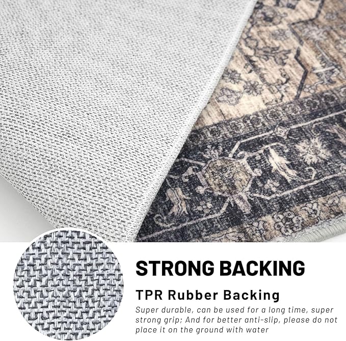 KUTA Runners for Hallways 2x6 Ivory Grey-Black, Vintage Floral Kitchen Rugs Non-Slip Washable Runner Ultra Soft Printed Retro Flower Carpet Entryway Rug for Bedroom Laundry Nursery