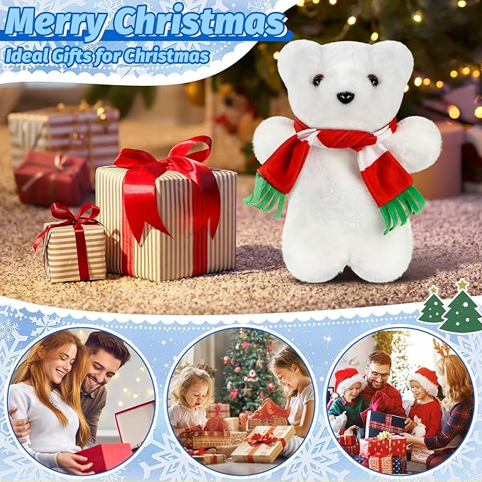 Eyourlife Polar Bear Christmas Tree Topper with Red Scarf, 9inch Winter Cute Plush Stuffed White Polar Bear Tree Topper Decor for Party Home Gifts Xmas Christmas Indoor/Outdoor Tree Top Decoration