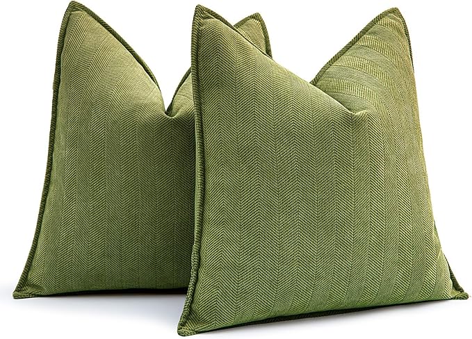 MIULEE Pack of 2 Moss Green Decorative Pillow Covers 18x18 Inch Soft Chenille Luxurious Couch Throw Pillows Farmhouse Cushion Covers with Elegant Design for Sofa Bedroom Living Room Home Decor