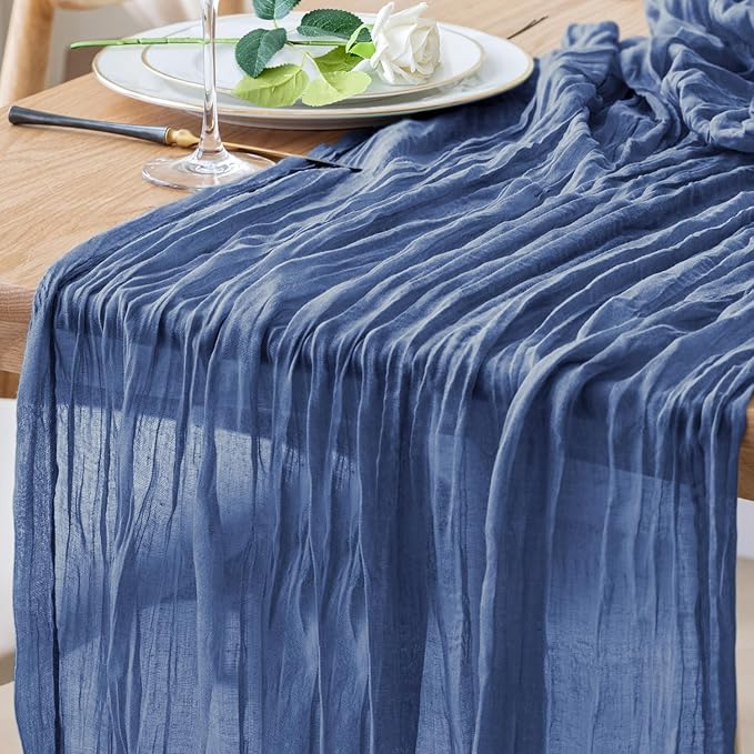Table Runner Cheesecloth 10FT Blue Boho Gauze Cheese Cloth Rustic Sheer Table Runners for Wedding Birthday Bridal Baby Shower Party Decoration