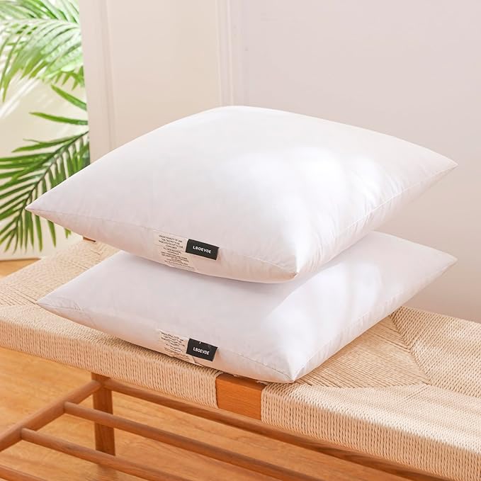 18x18 Inch Gold Goose Down and Feather Throw Pillow Inserts-2 Packs,White,Super Soft Cover,Double Layer Dwon Proof Design,High Filling Weight.