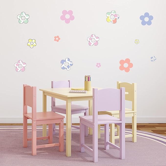 Decalcomania Pastel Flowers Wall Decor by Jessica Stempel - Set of 22 Danish Pastel Room Decor Flower Wall Decals Removable Peel and Stick Wall Stickers - Floral Aesthetic Room Decor