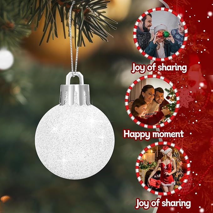 12 Pcs 3Inch Christmas Balls Christmas Tree Decoration Ornaments Shatterproof Glitter Christmas Hanging Balls for Christmas Tree Party Wedding Indoor Outdoor Holiday Decoration(White, 3inch-12pcs)