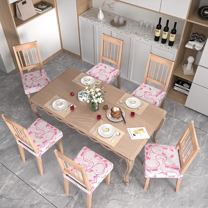 Stretch Dining Chair Seat Covers Set of 6,Dining Chair Slipcovers, Floral Printed Chair Covers,Soft Fabric Washable Upholstered Chair Seat Protector, No Rear Covers for Home Kitchen Dining Room