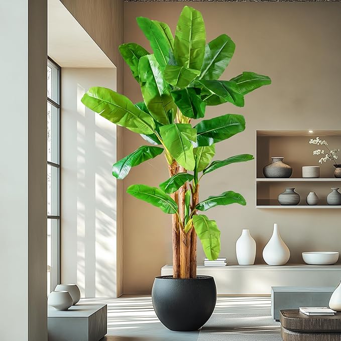 9FT Artificial Banana Tree Tall Fake Banana Leaf Plant Faux Banana Silk Tree Faux Banana Leaves for Home Swimming Pool Indoor Outdoor Patio Tropical Decor