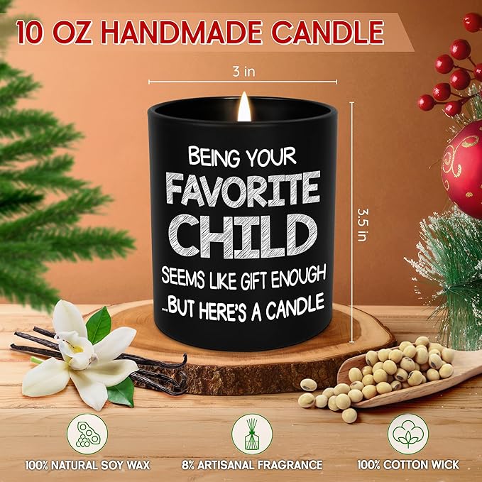 TEEZWONDER Christmas Birthday Gifts for Mom - Favorite Child Scented Candle Vanilla Lavender 10 oz - Mom Dad Birthday Gifts from Daughter Son, Grandma Grandpa Gift Ideas, Candle for Parents