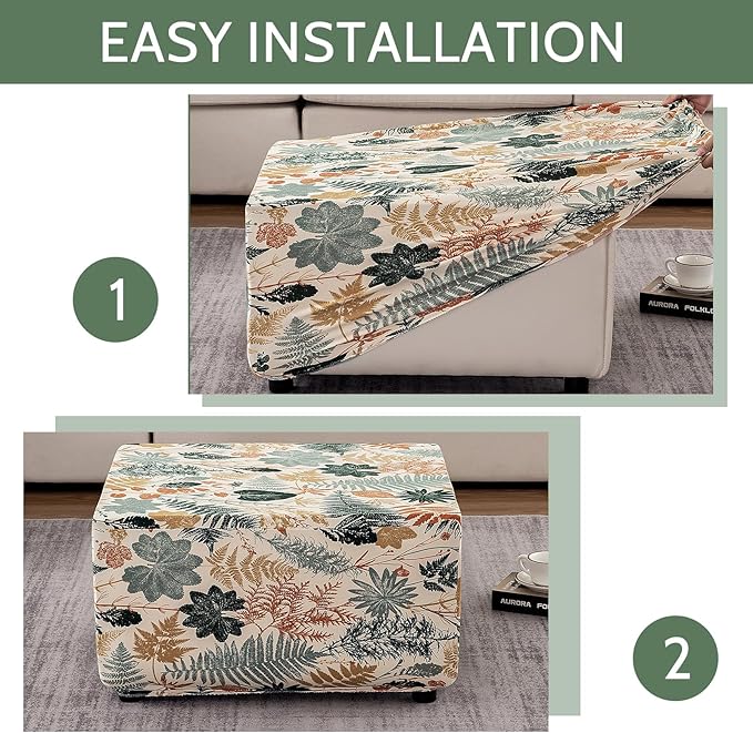 HAOYONG Ottoman Cover Rectangle Printed, Stretch Footstool Slipcover Soft Fabric Protector for Rectangular Ottoman in Living Room or Bedroom Washable X-Large