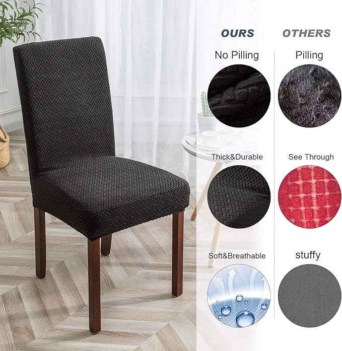 Genina Chair Covers for Dining Room Set of 4 Dining Chair Cover Stretch Kitchen Parsons Chair Covers,Black