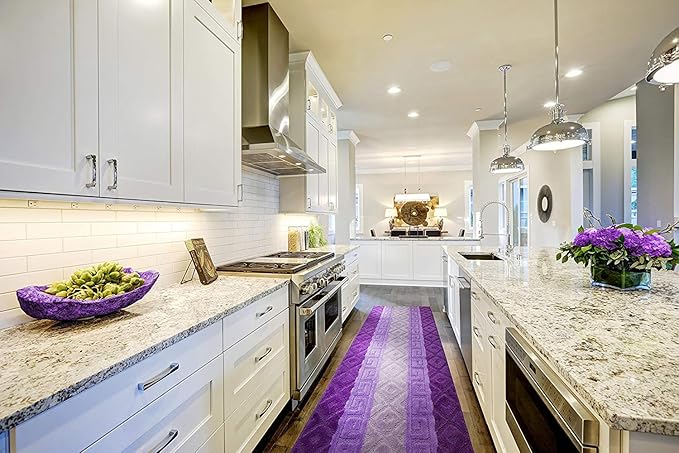 Custom Size Hallway Runner Rug, Slip Resistant, 26 Inch Wide X Your Choice of Length, Meander Lilac, 26 Inch X 6 feet