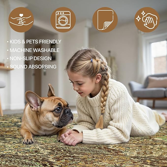 GENIMO Area Rug 2x3 Doormat, Machine Washable Low Pile Rugs, Small Retro Chenille Entryway Mat for Entrance, Hallway, Kitchen and Corridor, Bronze Olive