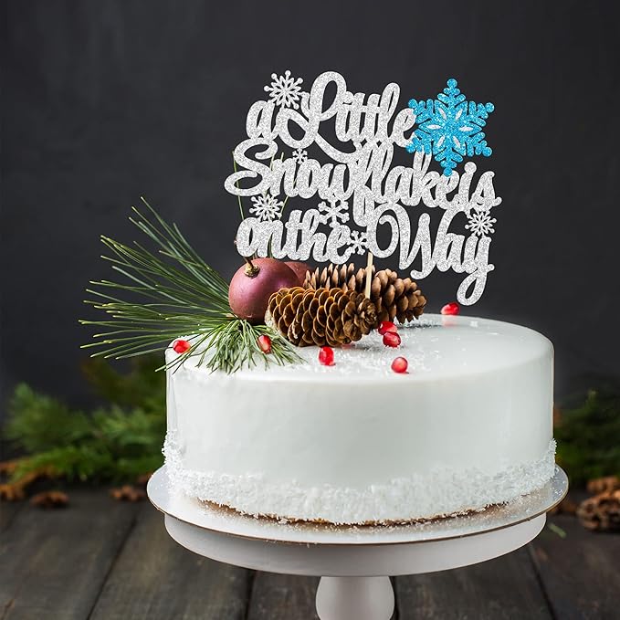 Gyufise 1 Pack A Little Snowflake is on the Way Cake Topper Glitter Winter Baby Shower Cake Topper Gender Reveal Cake Decorations for Winter Onederland Baby Shower Christmas Party Decoration