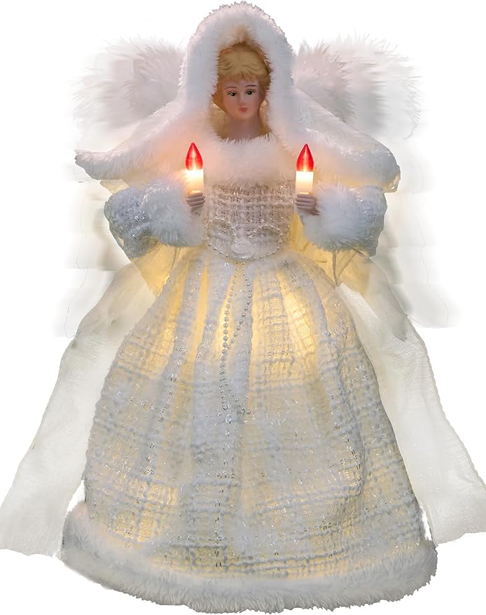 Moving Angel Tree Topper with Lights, 12’’ White, Separately Controlled Flapping Wings and Bright LEDs, 6 On / 18 Off Hours Cycle