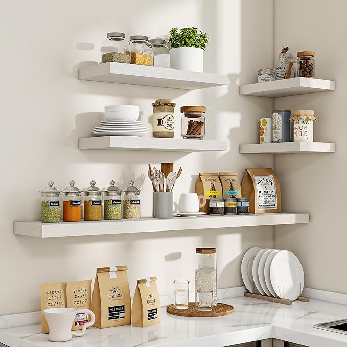 36 Inch Floating Shelves, 36"x9.25"x1.5" Inch Deep Floating Shelves for Wall, Wooden Shelves for Bathroom, Bedroom, Living Room, Cream White Oak, 2 Pieces