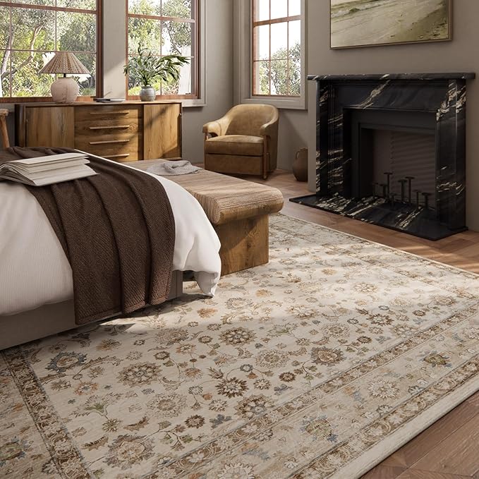 Washable Area Rugs for Living Room: 9x12 Bedroom Rug Boho Vintage Area Rug Stain Resistant Non Slip Low Pile Lightweight Soft Carpets for Dining Room Kitchen Nursery Kids Room Playroom Home Office
