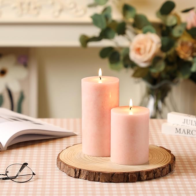 3x4 inch Pink Pillar Candles Set of 3, Unscented Pillar Candle, Dripless and Smokeless Large Candles, Candle for Home Decor, Dinner Table,Weddings, Holidays