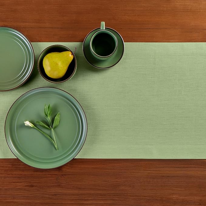 Solino Home Linen Table Runner 108 Inches Long - 100% Pure Linen Laurel Green Dining Table Runner 14 x 108 Inch for Spring, St Patricks Day, Easter - Fete