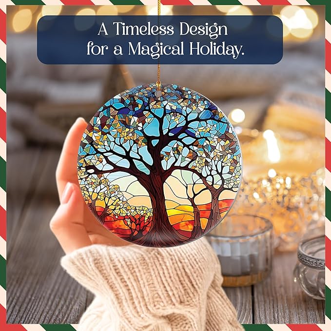 Tree of Life Stained Glass Christmas Ornament - Hanging Ornaments for Christmas Tree Decorations, Colorful Tree of Life Sun Catchers, Holiday Presents Idea