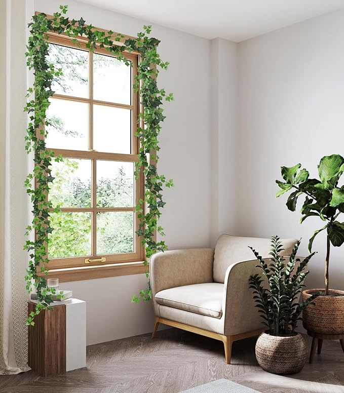 RECUTMS 3 Strands Artificial Ivy Vines 6.3Ft Green Ivy Garland Faux Hanging Plants Greenery Decoration Artificial Vines For Spring Home Decor Indoor Home Wall Wedding Room Valentine's Day Decor(Green)