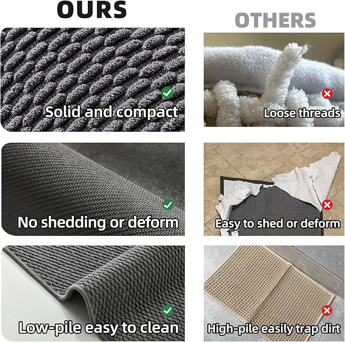 Bathroom Rugs Non Slip Washable, Super Absorbent Thin Bath Mat Quick Dry Low Pile Bathroom Rug, Dark Grey 24"x47"