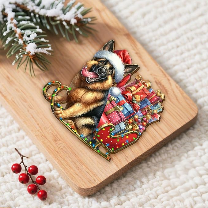 34HD German Shepherd Christmas Ornament 2025 – Wooden Hanging Xmas Tree Ornament Decoration, Cute Christmas Keepsake Gifts and Home Decor for Dog Lovers and Pet Owners