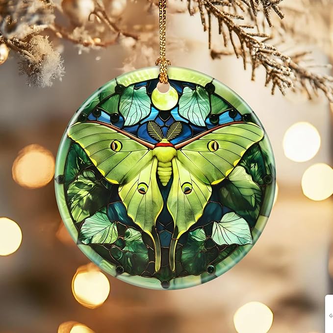 Christmas Ornaments, Dodosky 2.8in Ceramic Luna Moth Ornament, Xmas Decor, Christmas Tree Ornaments, Xmas Decorations for Tree, Holiday Ornament, Luna Moth Gifts, Gifts for Women Men