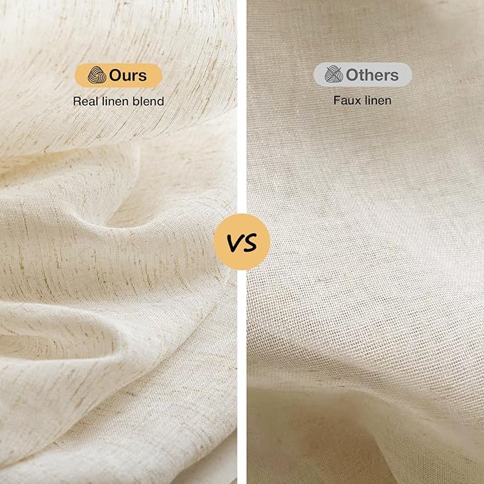 Anmao Flax Linen Curtains for Living Room 90 Inch Length 2 Panels Set, Light Filtering Sheer Window Curtain Drapes for Bedroom with Nickel Grommet, 52 Inch Wide Each Panel, Natural Color