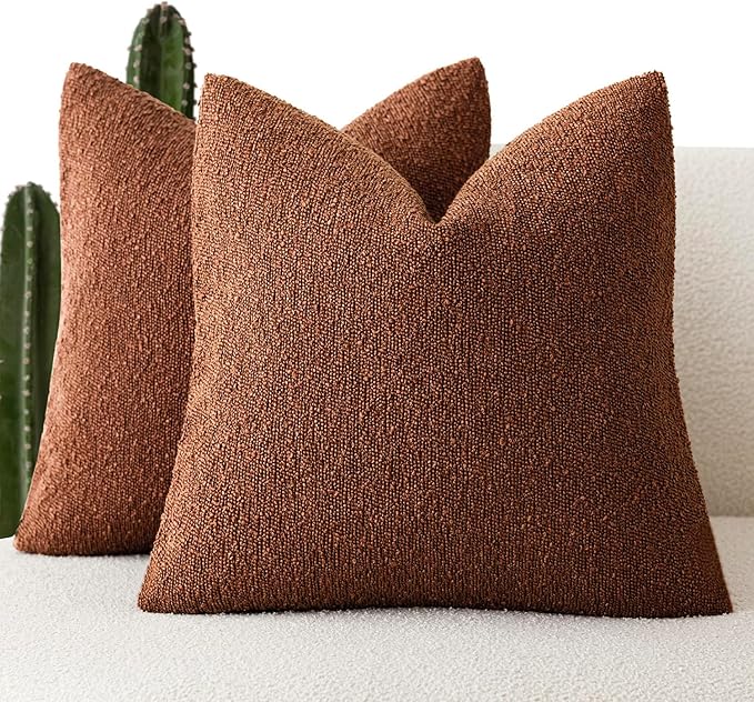 Foindtower Pack of 2 Textured Boucle Throw Pillow Covers Accent Solid Pillow Cases Cozy Soft Decorative Couch Cushion Case for Chair Sofa Bedroom Living Room Home Decor 20x20 Inch Red Taupe