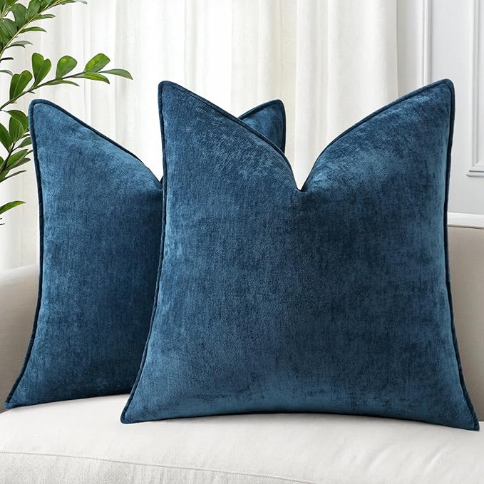 decorUhome Christmas Couch Throw Pillow Covers 24x24 Set of 2, Decorative Soft Euro Velvet Neutral Chenille Pillow Covers with Elegant Design for Sofa Bed Living Room Home Decor, Poseidon