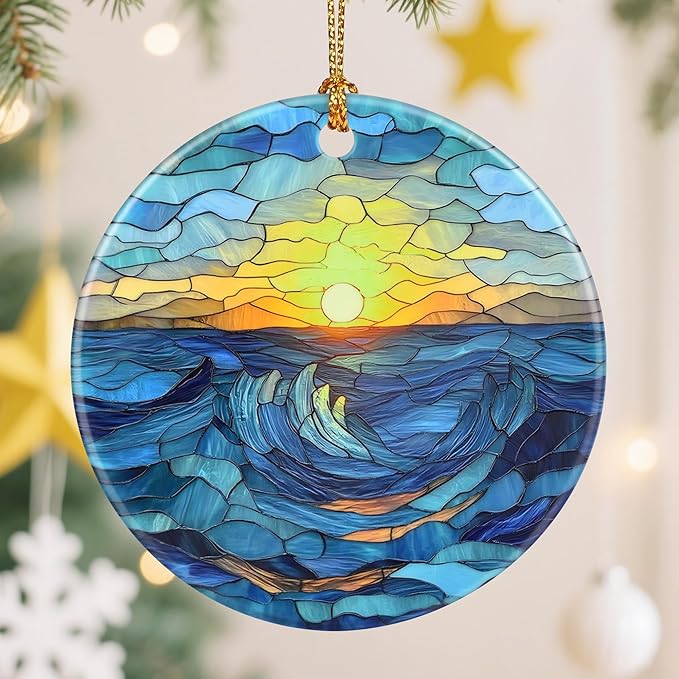 Beach Sunrise-Themed Christmas Tree Decorations, Christmas Ornaments, Keepsake Ornaments, Holiday Decor, Xmas Gifts, Gifts for Sunrise Lovers & Nature Lovers