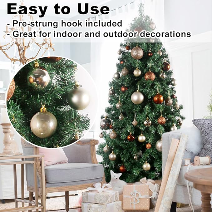 Champagne Gold 2.5" Christmas Balls Christmas Tree Decoration Ornaments Shatterproof Hanging Balls for Birthday Halloween Holiday Wedding Decorations Set of 10pcs