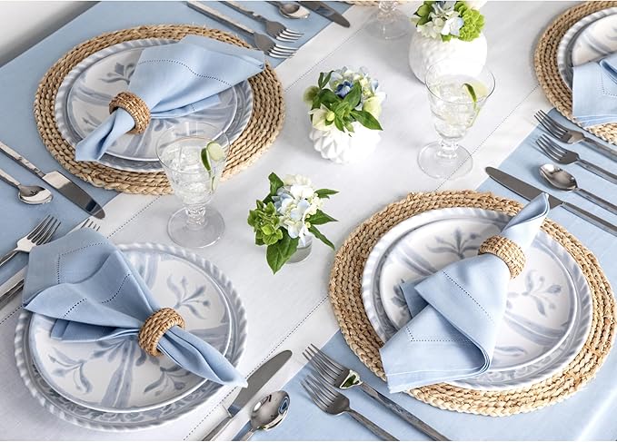 Solino Home Linen Table Runner 90 Inches Long - Classic Hemstitch 100% Pure Linen White Dining Table Runner 14 x 90 Inch for Valentines, Spring, Easter