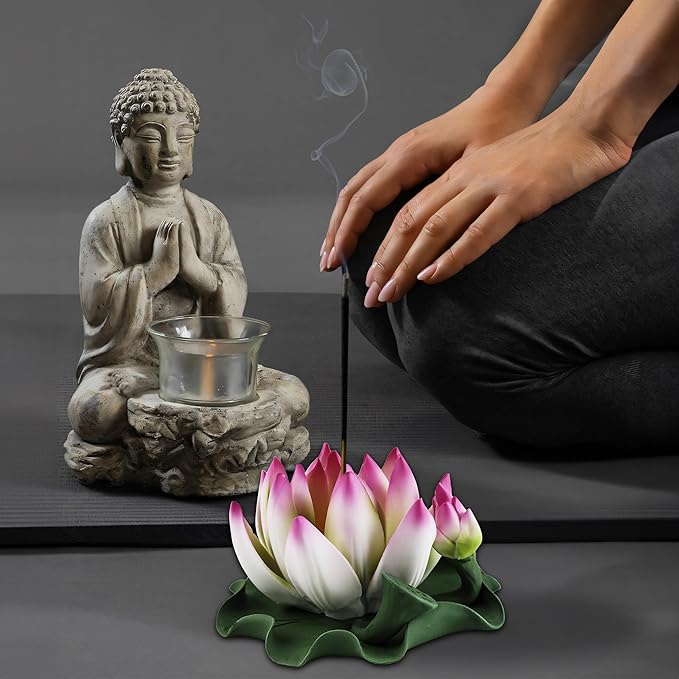 Lotus Incense Burner - Incense Burner Holder for Home Incense Holder Decor Incense Holder for Sticks Yoga, SPA (Z5-Pink Green)