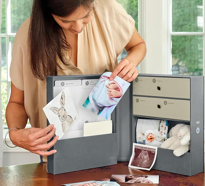 Savor | Baby Keepsake Organizer Box | The Original Fabric Acid-Free Modern Minimalist Gender-neutral Memory Box with Labels | For Pregnancy, Mother’s Day, Baby Shower, New Baby Girl Baby Boy Gifting