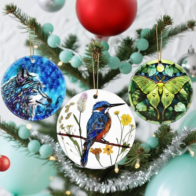 Christmas Ornaments, Dodosky 2.8in Ceramic Kingfisher Ornament, Xmas Decor, Christmas Tree Ornaments, Xmas Decorations for Tree, Holiday Ornament, Gifts for Bird Lovers, Gifts for Women, Men