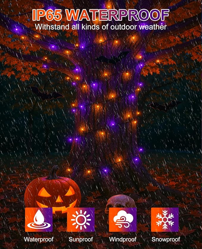 Purple Orange Christmas Lights Outdoor, 80FT 240 LED Christmas Tree Lights Waterproof Plug in, 8 Modes Connectable Christmas Decorations Green Wire for Indoor Home Garden Xmas Holiday