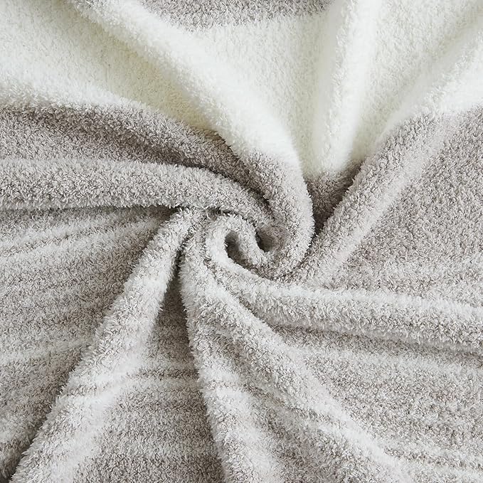WRENGONGE Taupe Throw Blanket, 50x70 Soft Cozy Striped Throw Blankets for Couch, Sofa, Bed, Travel, Lightweight Fluffy Warm Plush Decorative Blankets for Women, Men,Kids Gift