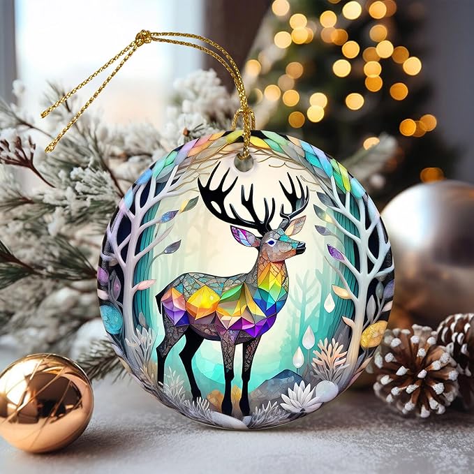 Touber Stained Ceramic Elk Ornament - Elk Christmas Ornaments - Christmas Tree Ornaments - Christmas Decorations - Elk Decor for Office, Room, Home - Holiday Present Ideas