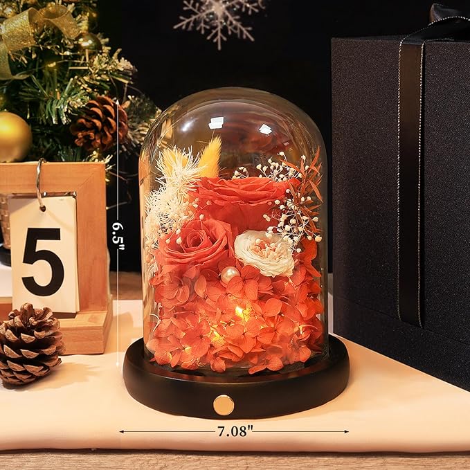 FIACO Preserved Flowers Christmas Rose Gifts for Women, Birthday Gifts Eternal Rose in Glass Dome Long-Lasting Real Forever Flowers Gifts for Mom Grandma Wife Girlfriend