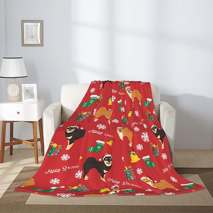 Christmas Dog Throw Blanket Soft Plush Fleece Blankets Warm Cozy Lightweight Fuzzy Blanket for Bed Sofa Couch Home Decor 80"X60"