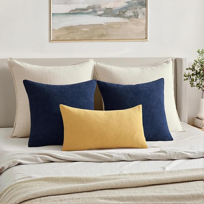 MIULEE Gold Couch Pillow Covers 12x20 Inch, Set of 2 Soft Chenille Decorative Lumbar Throw Pillow Covers Farmhouse for Sofa Living Room Bed