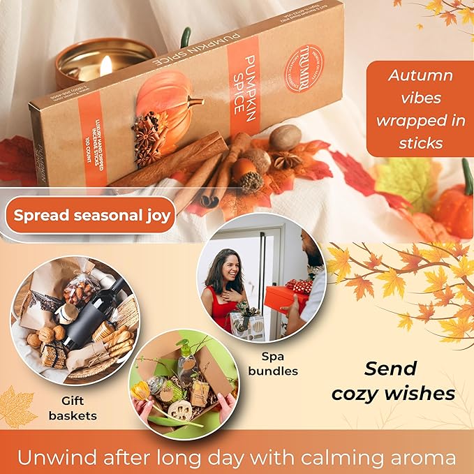 Pumpkin Spice Incense Sticks - Pack of 100 Inscents-Sticks - Inciensos Aromaticos Made with Natural Spices - Scented Insence Non Toxic Insense Incents