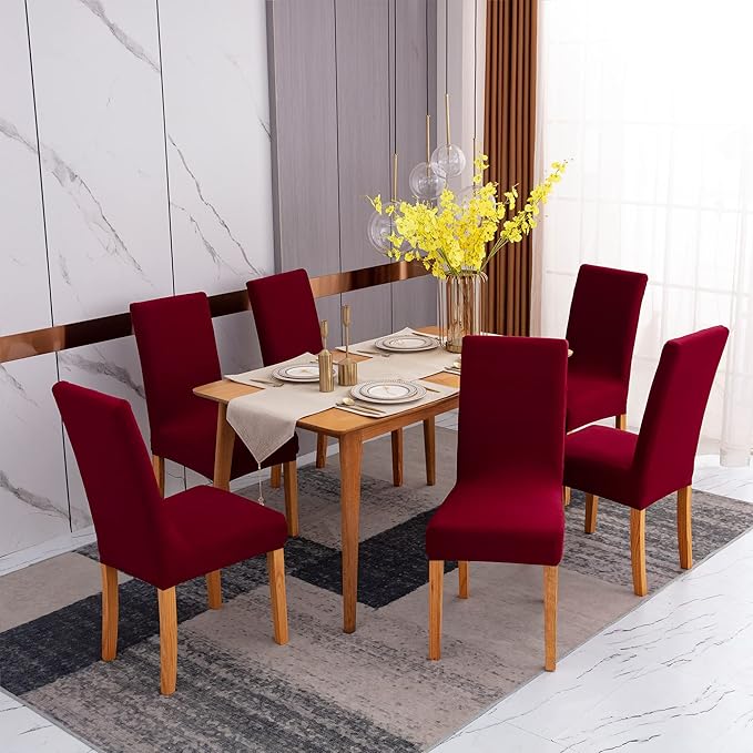 Sufdari Dining Chair Covers,Kitchen Chair Cover,Parsons Chair Slipcover,Spandex Chair Protectors for Dining Room Stretch Chairs Cover Set of 4 -Burgundy
