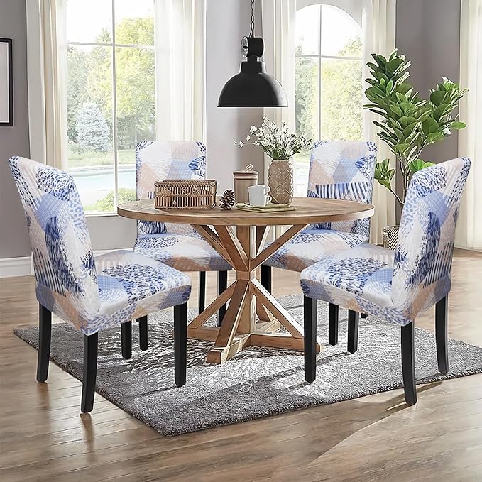 Sufdari Dining Chair Covers,Kitchen Chair Cover,Parsons Chair Slipcover,Spandex Chair Protectors for Dining Room Stretch Chairs Cover Set of 8 -Chinoiserie