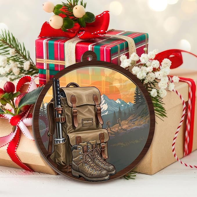 Hiking Ornaments for Christmas Tree - Suncatcher Christmas Ornaments 2025 - Hiking Gifts for Women Men, Camping Gifts for Hikers Women Men Friends, Backpack Camping Ornament, Travel Ornament