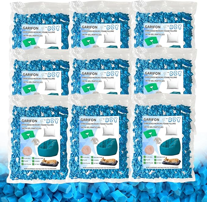 45lbs Bean Bag Filler, Pillow Filler Stuffing, Bean Bag Filling, Shredded Memory Foam Filling, Punching Bag Filler, Foam Refill for Pouf/Ottoman Stuffing/Boxing Bag(Electric Blue & White)