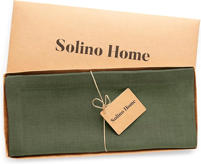 Solino Home Linen Table Runner 90 Inches Long - 100% Pure Linen Desert Green Table Runner 14 x 90 Inch for St Patricks Day - Diana Medium Weight