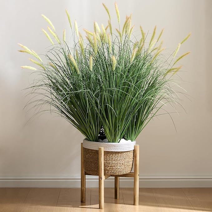 39 inches Extra Lush Artificial Reed Grass (6pcs), Luxury Fake Tall Plants with 12 Heads Dogtail Flower, Luxury Faux Tall Greenery with Dogtail for Garden Porch and Home Decor (Pink-12)