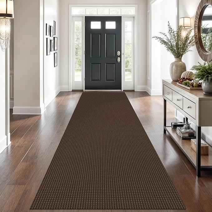 Braided Runner Rug 3x10 Ft Washable Runners for Hallways Non Slip Rubber Backed Kitchen Runners Cotton Long Entryway Runner Indoor, Woven Carpet for Hall Kitchen Entryway, Brown