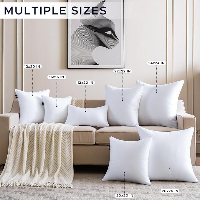 26 x 26 Pillow Inserts Set of 2 Down Alternative Throw Pillow Inserts Large Fluffy Decorative Pillow White Square Pillows Stuffing for Living Room Couch Bed Sofa Interior Cushions